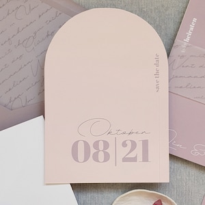 Save the Date card Light Blush modern wedding invitation, simple, elegant, in delicate colors, blush, apricot, peach, mauve, rose image 1