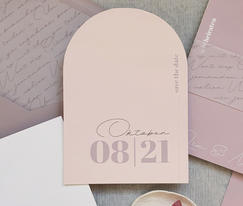 Save the Date card Light Blush modern wedding invitation, simple, elegant, in delicate colors, blush, apricot, peach, mauve, rose image 1