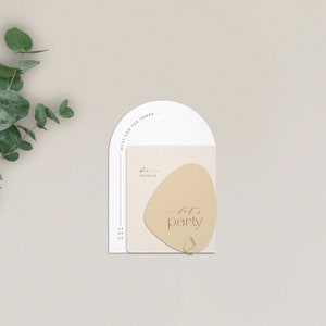 Faire-part de mariage Shape of Love ensemble de cartes d'invitation modernes, demi-rond avec carte détaillée et carte de processus, beige, marron, forme de galet image 1