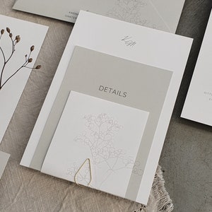 Scandi Chic wedding invitation wedding invitation card set, pure and casual, grey, white, simple and modern with gypsophila image 1