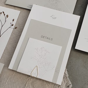 Hochzeitseinladung Scandi Chic – Einladungskarten-Set zur Hochzeit, pur und lässig, grau, weiß, schlicht und modern mit Schleierkraut