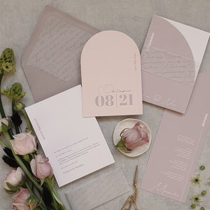 Wedding table number Light Blush airy and modern, rose, peach, apricot, mauve, simple and semicircular image 3