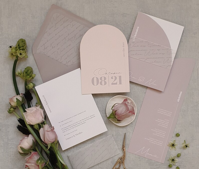 Wedding table number Light Blush airy and modern, rose, peach, apricot, mauve, simple and semicircular image 3