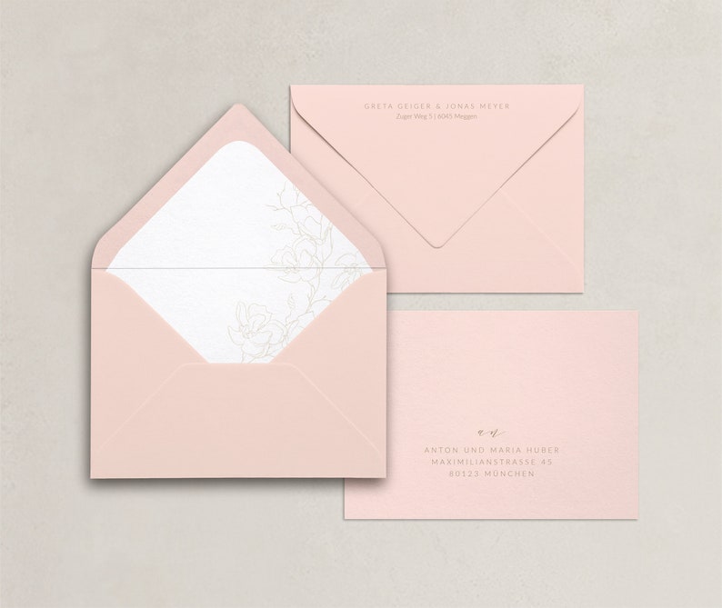 Envelope Modern Glam matching envelope for wedding invitation card set, blush, beige, white, classic, floral image 1