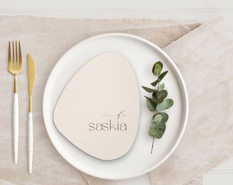 Wedding menu card and name card - Shape of Love place card, cool shape in pebbles, modern and simple, beige, natural