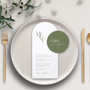 Hochzeit Menükarte und Namenskarte, Tischkarte – Natural Olive, modern und rustikal, weiß, grün, olive