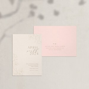 Save the Date Card Modern Glam modern wedding invitation for an elegant classic wedding, natural, beige, floral line art image 1