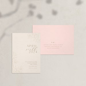 Save the Date Card Modern Glam modern wedding invitation for an elegant classic wedding, natural, beige, floral line art image 1