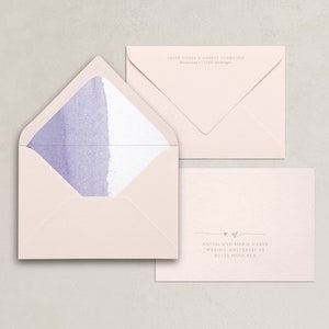 Envelope Peach Lavender matching envelope for wedding invitation card set, blush, lavender, white, classic, watercolor image 1