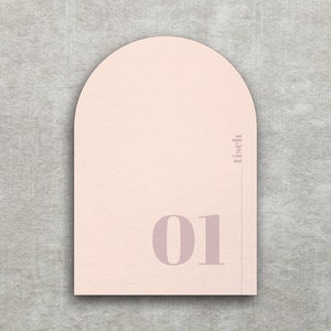 Wedding table number Light Blush airy and modern, rose, peach, apricot, mauve, simple and semicircular image 2