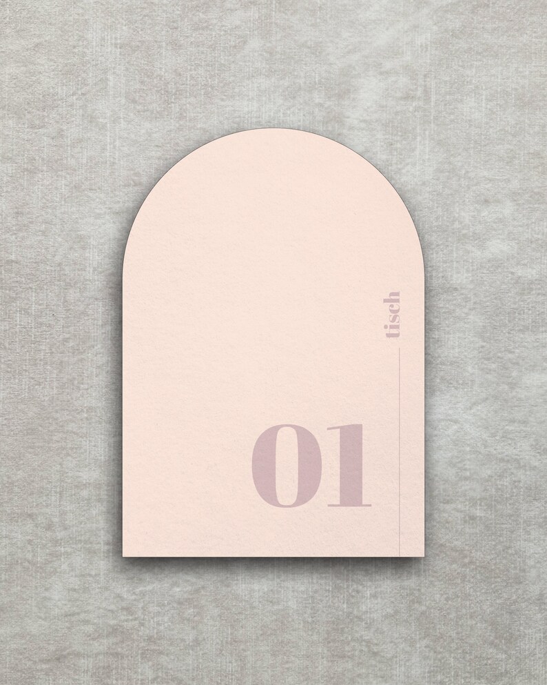Wedding table number Light Blush airy and modern, rose, peach, apricot, mauve, simple and semicircular image 2