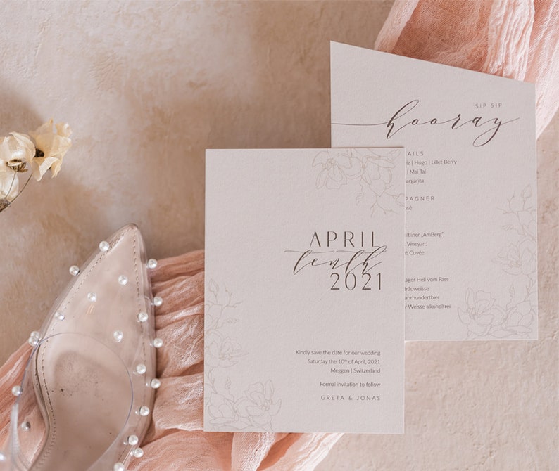 Save the Date Card Modern Glam modern wedding invitation for an elegant classic wedding, natural, beige, floral line art image 4
