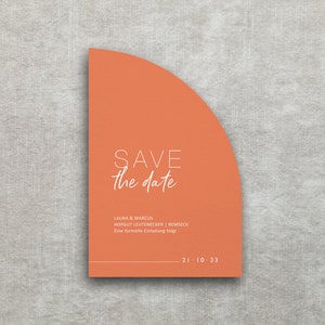 Save the Date Karte Hello Lover – moderne Hochzeitseinladung, coole Formen im tollen Farbmix zur Hochzeit, farbenfroh und schlicht, koralle