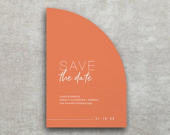 Save the Date Karte Hello Lover – moderne Hochzeitseinladung, coole Formen im tollen Farbmix zur Hochzeit, farbenfroh und schlicht, koralle