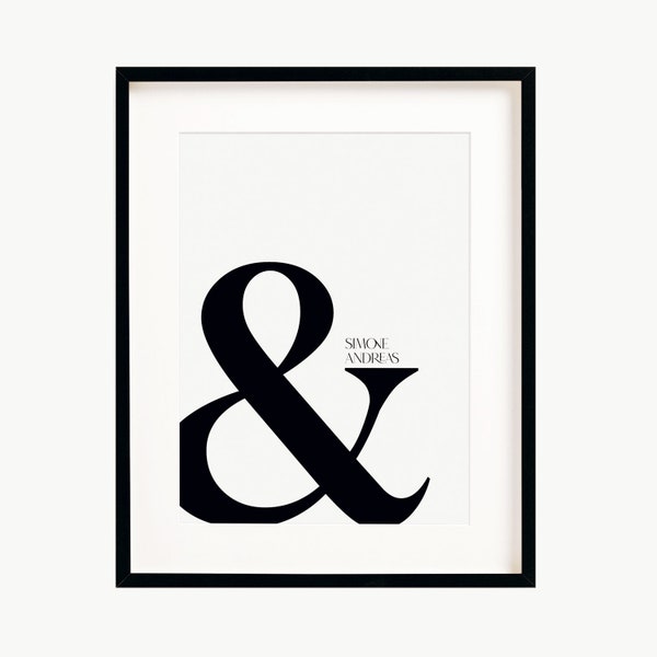 Personalisiertes Poster „ampersand-Zeichen“ „&“ – Geschenkidee mit Typography zum Jahrestag, Valentinstag, Hochzeitstag, Liebe, Brautpaar