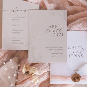 Save the Date Card Modern Glam modern wedding invitation for an elegant classic wedding, natural, beige, floral line art image 5