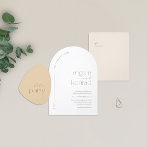 Faire-part de mariage Shape of Love ensemble de cartes d'invitation modernes, demi-rond avec carte détaillée et carte de processus, beige, marron, forme de galet image 2