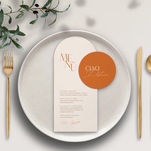Hochzeit Menükarte und Namenskarte, Tischkarte – Terracotta Love, modern und rustikal, beige und rost