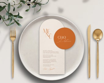 Wedding menu card and name card, place card - Terracotta Love, modern and rustic, beige and rust