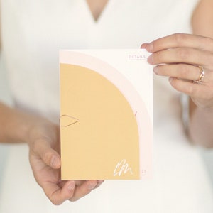 Hello Lover wedding invitation modern invitation card set, in cool shapes and a great color mix in mustard yellow, blush and coral image 1