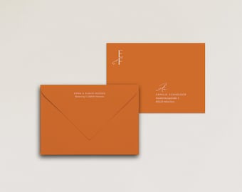 Envelope Terracotta Love B6 - matching envelope for wedding invitation card set, modern, simple, rust, orange