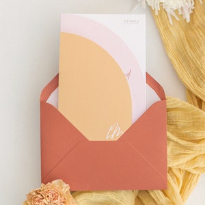 Hello Lover wedding invitation modern invitation card set, in cool shapes and a great color mix in mustard yellow, blush and coral image 2