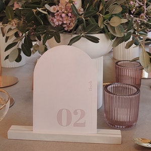 Wedding table number Light Blush airy and modern, rose, peach, apricot, mauve, simple and semicircular image 1
