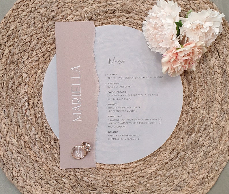 Wedding menu card and name card, place card Modern Nature, modern, beige, rustic, industrial, white, brown image 4