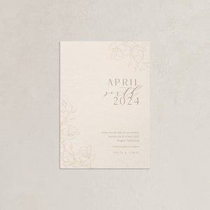 Save the Date Card Modern Glam modern wedding invitation for an elegant classic wedding, natural, beige, floral line art image 2