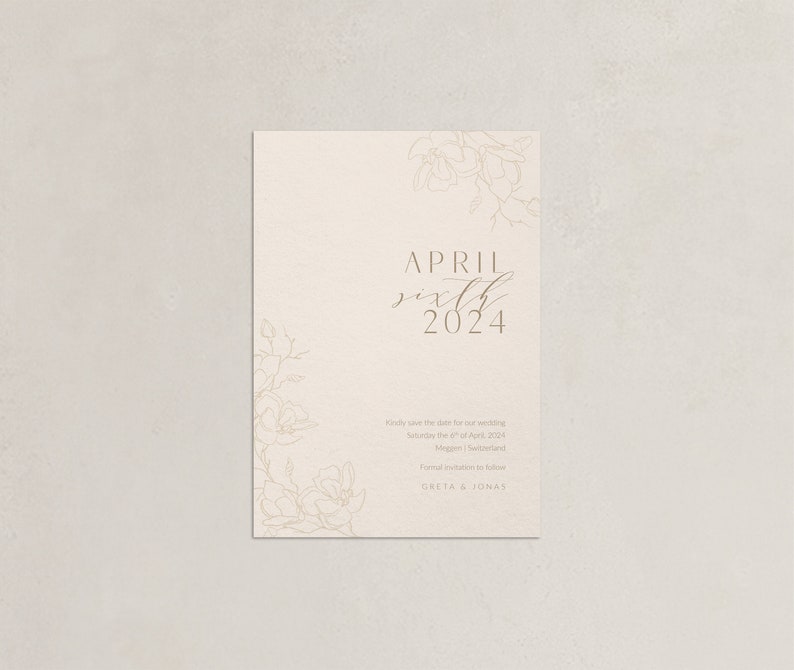 Save the Date Card Modern Glam modern wedding invitation for an elegant classic wedding, natural, beige, floral line art image 2