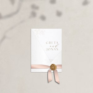Modern Glam Wedding Invitation Modern invitation card set with transparent cover and floral line art, beige, blush, classic image 2