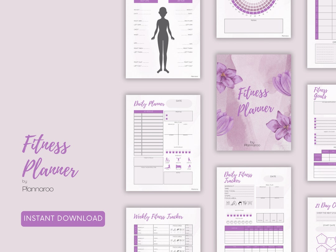Fitness Planner Printable, Fitness Goals and Trackers, Workout Tracker