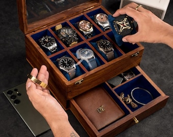 Free Personalized Rosewood watch box with drawer, Custom Father's Day Gift, Superior Men's Watch Display Case, Best Gift for him