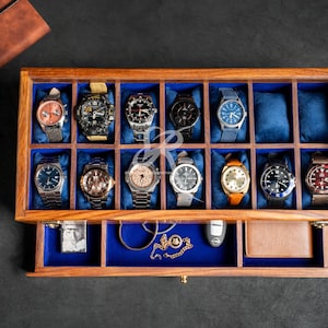 Rosewood Watch Box, Personalized Watch Box for Men, Gifts for Dad, Engraved Mens Jewelry Box (2, 3, 4, 6 or 8 columns with drawer)