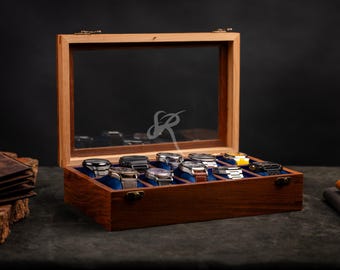 Vintage-Uhrenbox aus Palisander mit 12 Fächern, einzigartige Uhrenbox, Organizer-Halter-Kollektion für Männer, Geschenk für Vater, Ehemann