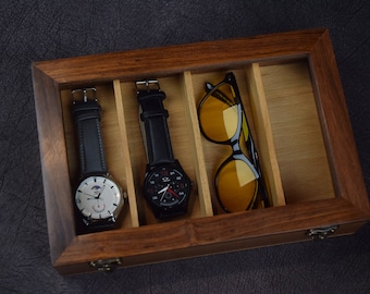 Vintage Dark Rosewood Glasses Case Handcrafted Sunglasses Box, Personalized Eyeglasses Organizer Glasses Storage, Eyewear Box Sunglasses Box