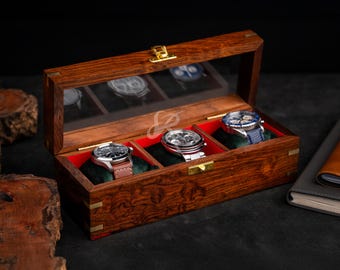 Scatola per orologi unica, custodia per orologi in legno di palissandro di lunga durata fatta a mano a 3 slot per uomo e donna