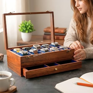 Free Personalized Rosewood watch box with drawer, Custom Father's Day Gift, Superior Men's Watch Display Case, Best Gift for him