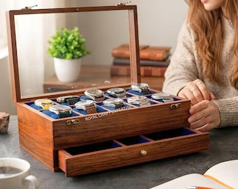 Caja de reloj personalizada con cajón, caja de reloj, caja de reloj de palisandro marrón oscuro, el mejor regalo de cumpleaños