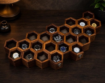 Birthday Gift For Father, Handmade Watch Box, Long-Lasting Wooden Watch Box, Rosewood Honeycomb Watch Organizer, Custom Watch Box, Wood Case