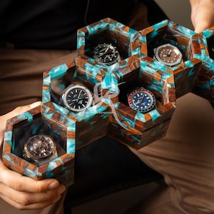 Personalized Epoxy Rosewood Resin Watch Box for Men, Jewelry Organizer, Mens Watch Display Case, Best Gift for Dad, Anniversary, Birthday.