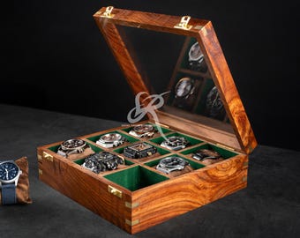 Custom Father’s Day Gift – Personalized Rosewood Watch Box for Men, Wooden Watch Case, Luxury Mens Watch Display Box