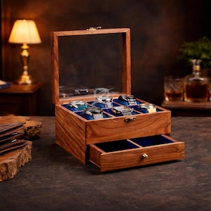 Free Personalized Rosewood watch box with drawer, Custom Father's Day Gift, Superior Men's Watch Display Case, Best Gift for him