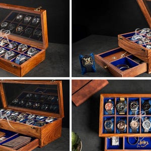 Mens Watch Box, Personalized Rosewood watch box with drawer, Custom Father's Day Gift, Superior Men's Watch Display Case Best Gift for him image 17