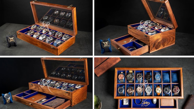 Mens Watch Box, Personalized Rosewood watch box with drawer, Custom Father's Day Gift, Superior Men's Watch Display Case Best Gift for him image 17