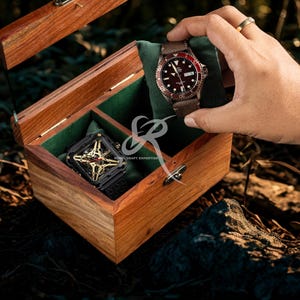 Rosewood Watch Box - Men&#39;s 2-4 Slot Watch Display Case with Free Personalized Lid for Him 5th Year Anniversary Birthday Honeymoon Gift,