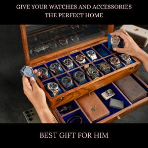 Gepersonaliseerde horlogedoos met lade, horlogekast voor mannen, donkerbruine palissander horlogedoos, beste verjaardagscadeau