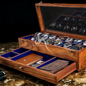 Free Personalized Rosewood Watch Case for Men, Handmade Vintage Men's Wooden Watch Box with Drawer – Custom Watch Holder & Gift for Him