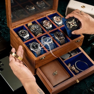 Free Personalized watch box with Drawer, Watch case for men, Wood watch box men, Wooden watch box Rosewood holder for men, Best Gift for him