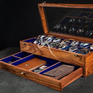 Free Personalized Rosewood watch box with drawer, Custom Father's Day Gift, Superior Men's Watch Display Case, Best Gift for him